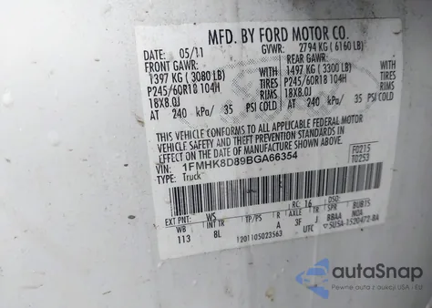 2011 Ford Explorer Xlt from USA, damaged, VIN 1FMHK8D89BGA66354
